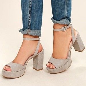 Chinese Laundry Size 10 Theresa Gray Vegan Suede Platform Open Toe Sandals Heels